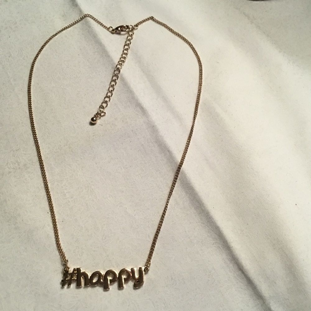 $10 ea or 3/$20 Goldtone Hashtag Happy Necklace